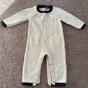 Janie and Jack Cream and Black Anchor Footie